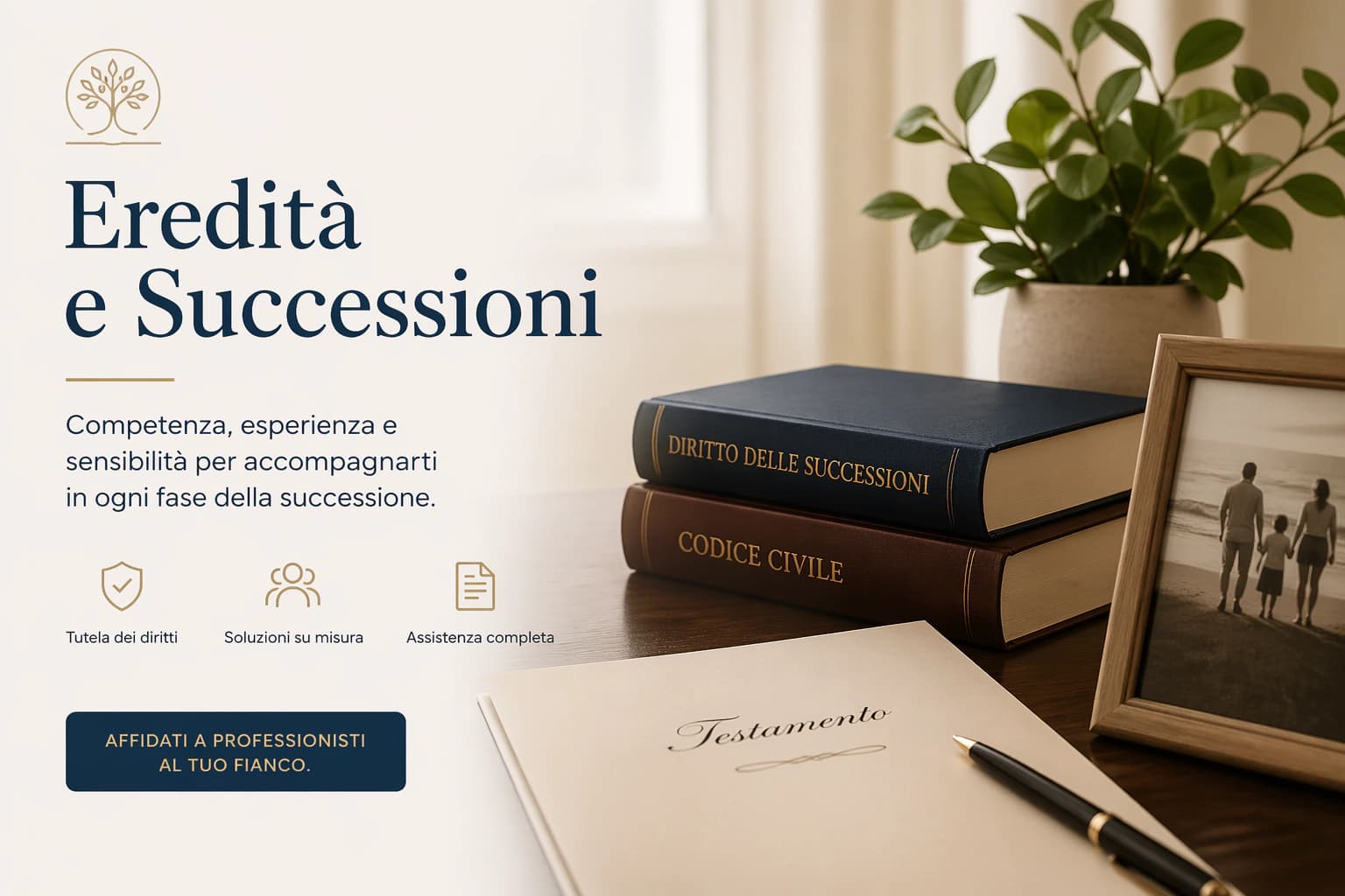 Dettaglio editoriale di studio legale con testamento e codici