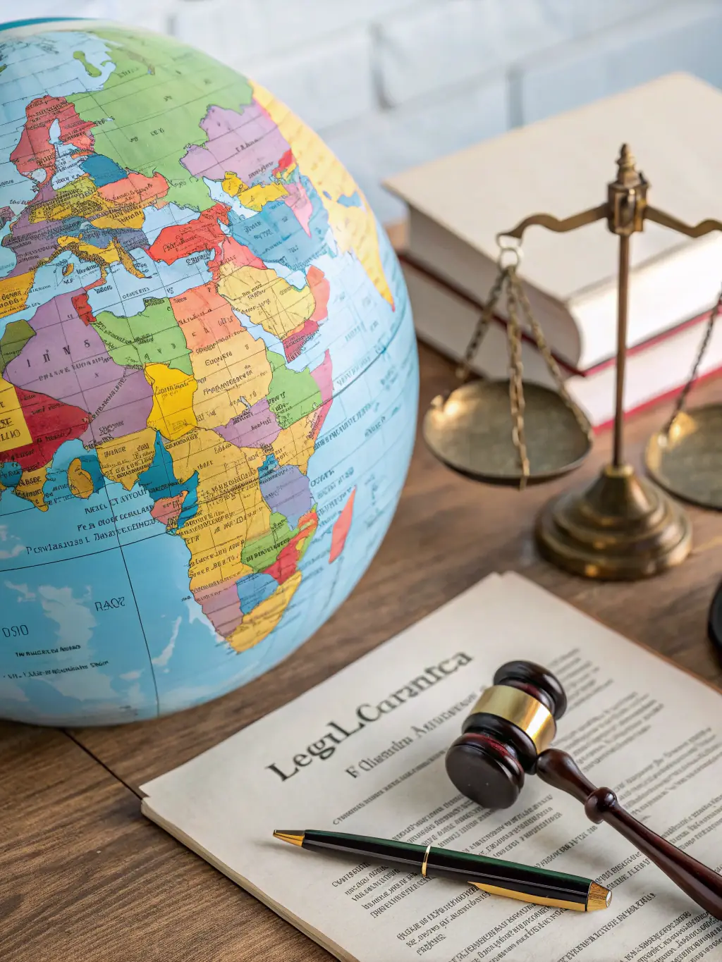A world map highlighting different countries, with legal documents overlaid, representing the firm's capabilities in handling international succession cases.